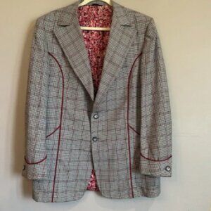 VTG Hollywood‎ Clothes Men's Rockabilly Sport Coat Pink Plaid Retro 44 Long